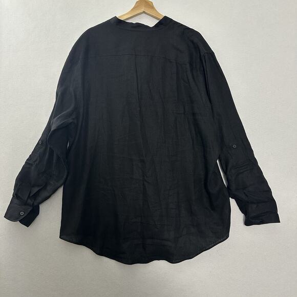 Baird McNutt Murano Linen Shirt Mens 2XB Black Mandarin Collar Button Up GUC - Picture 3 of 10